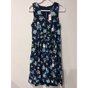 Ann Taylor Factory Navy Blue Floral Sleeveless V-Neck Dress 12P NWT Wedding